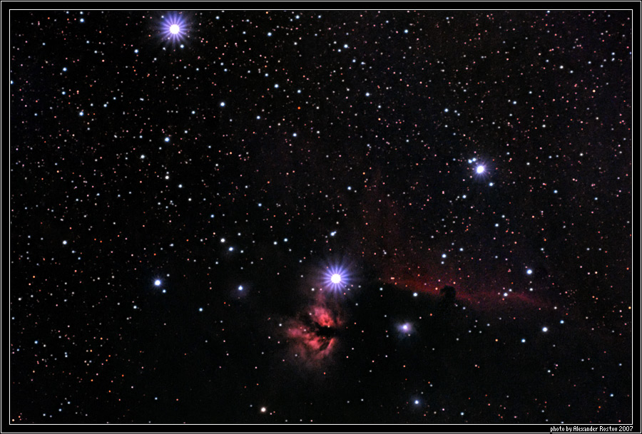 IC 434 horsehead nebula, NGC 2024 flame nebula