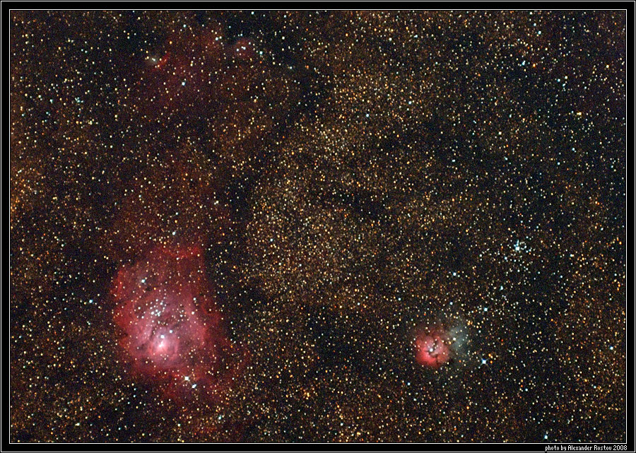 Messier 8 and 20 nebulae complex astrophoto